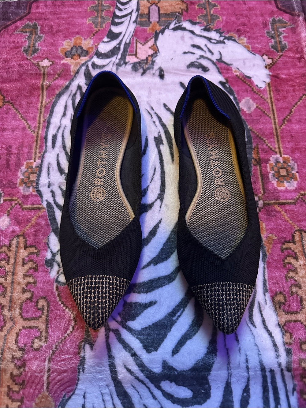 Rothy's Black Pointed Knit Flats with Textured Toe